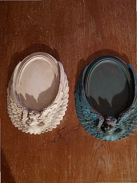 2 Engel-Applikationen Keramik Wanddeko Möbeldekor Shabby Chic Landhaus Vintage