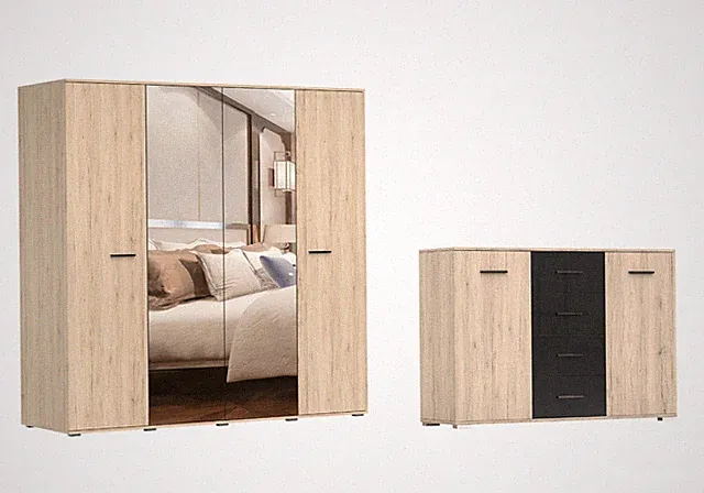 2-er Set Drehtürenschrank Schrank Kommode mit Schubladen BARI 2D4S