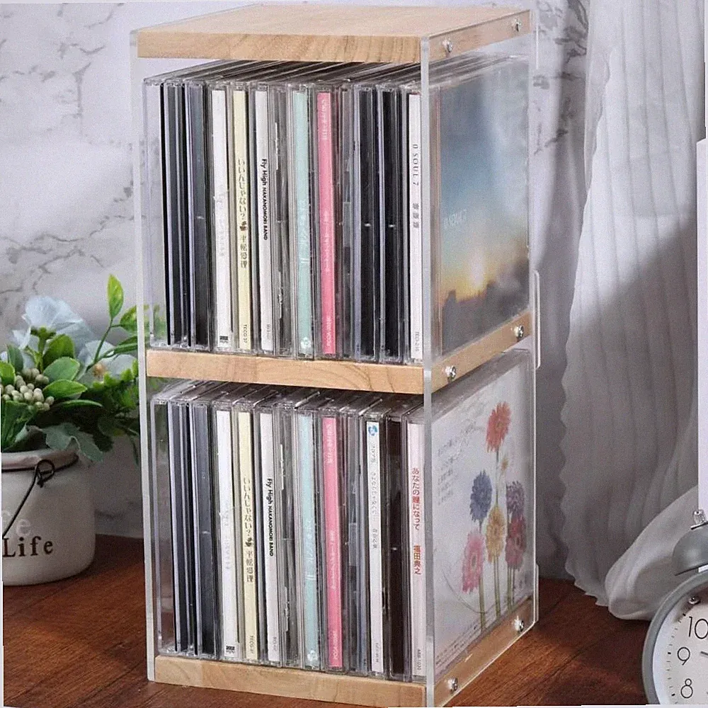 2 Etagen CD-Halter, Schreibtisch-Organizer, CD-Aufbewahrung, Retro Regal Ständer