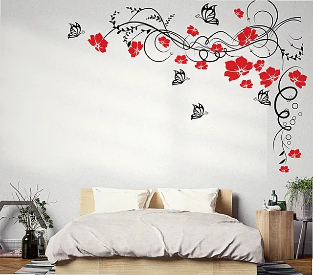 2 farbig wandaufkleber Wandtattoo Ranke Blume Blumenranke Schmetterlinge wpf13