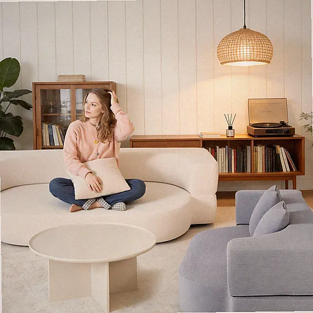 2-in-1-Klappsofa, Schaumstoffsofa, ohne Gestell, mit 2 Kissen, cremefarben/grau