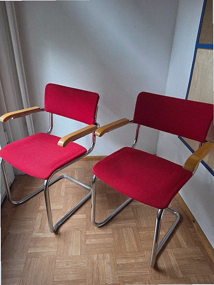 2 Original Thonet S43 PVF Freischwinger Rot | Bauhaus Stühle