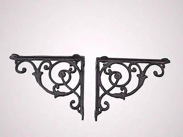 2 Regalwinkel Regalstützen Wandwinkel Antik Stil Gusseisen Bronze T: 22cm (6304)