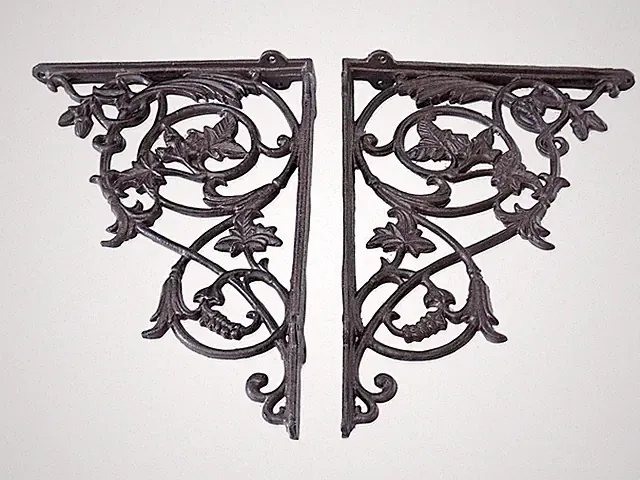 2 Regalwinkel Regalstützen Wandwinkel Antik Stil Gusseisen Bronze T: 22cm (6402)