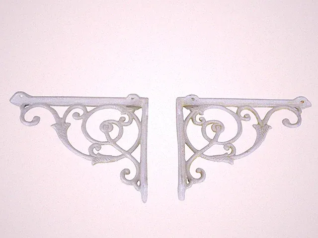 2 Regalwinkel Regalstützen Wandwinkel Antik Stil Gusseisen weiß T: 22cm (9662)