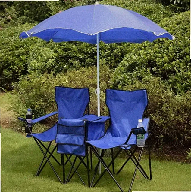 2-Sitzer Campingstuhl Mit Sonnenschirm Klappbarer Angelstuhl Mit Tragetasche Fal