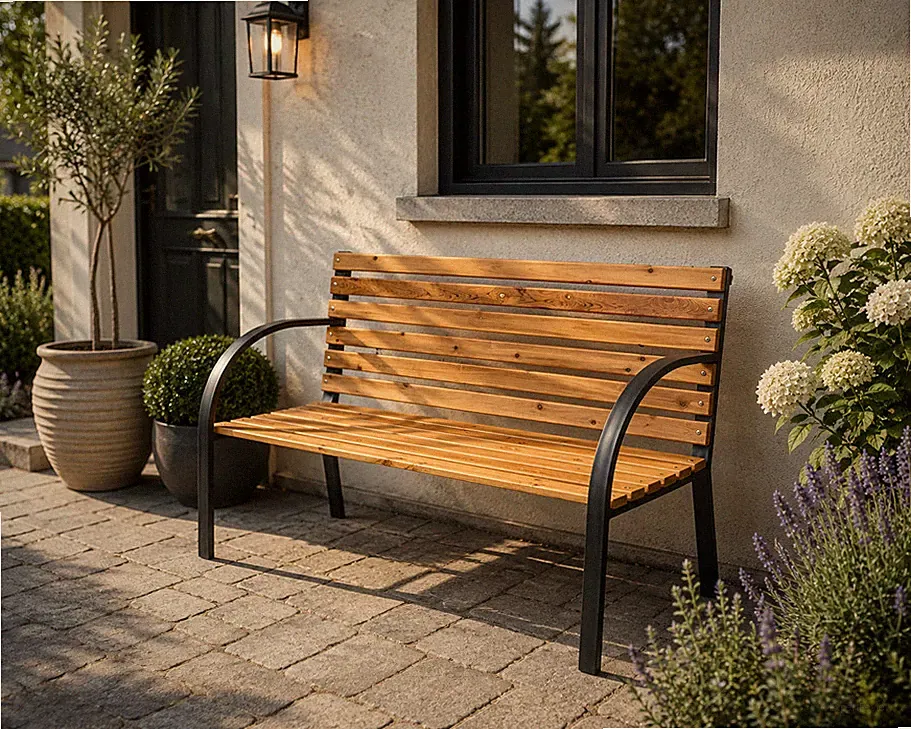 2-Sitzer Gartenbank TOSKANA Holzbank Terrasse Garten Holz Metall Sitzbank