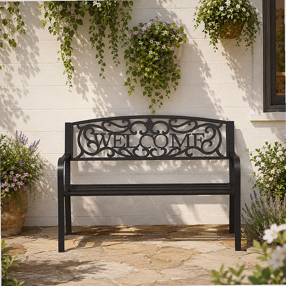 2-Sitzer Gartenbank Welcome Sitzbank Parkbank Gartenmöbel Metall Eisen Schwarz