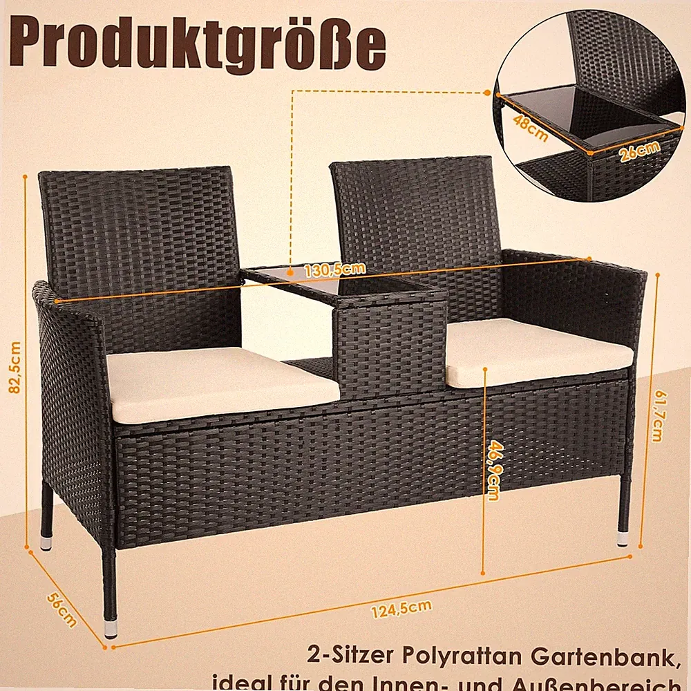 2-Sitzer Polyrattan Gartenbank Bank Rattan Sitzbank Gartenmöbel Balkonmöbel Set