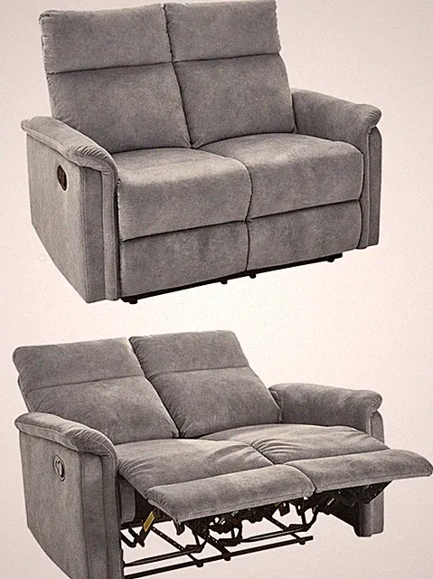 2-Sitzer-Relaxsofa Couch Liegefunktion Federkernpolsterung Velours Vintage Grau