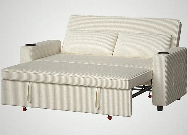 2 Sitzer Schlafsofa Ausziehbar, Cord-Bezug mit Getränkehalter 75x160x93cm Beige