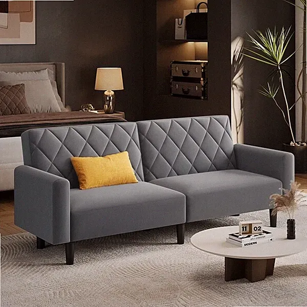 2 Sitzer Sofa, 159cm Sofabett aus Samtstoff, Kleine Schlafcouch für Wohnzimmer