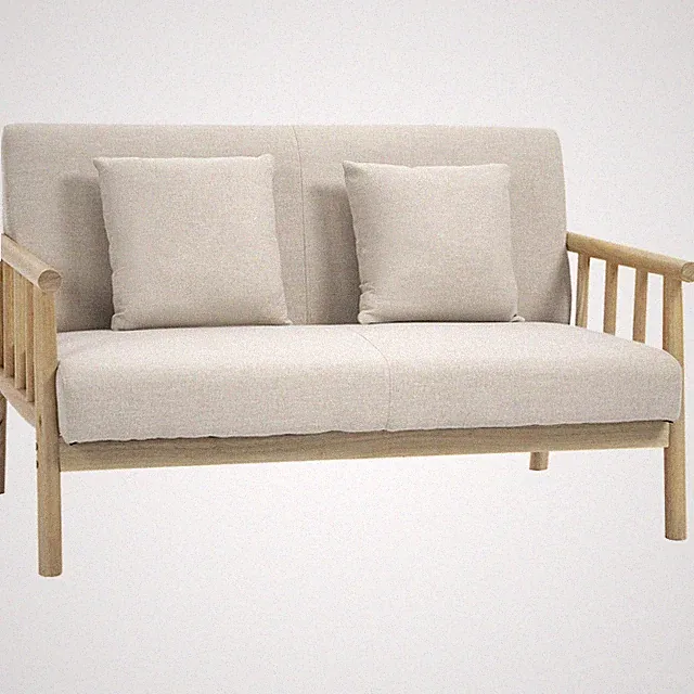 2 Sitzer Sofa, Couch mit 2 Lendenkissen, Leinenoptik für kleine Räume Beige