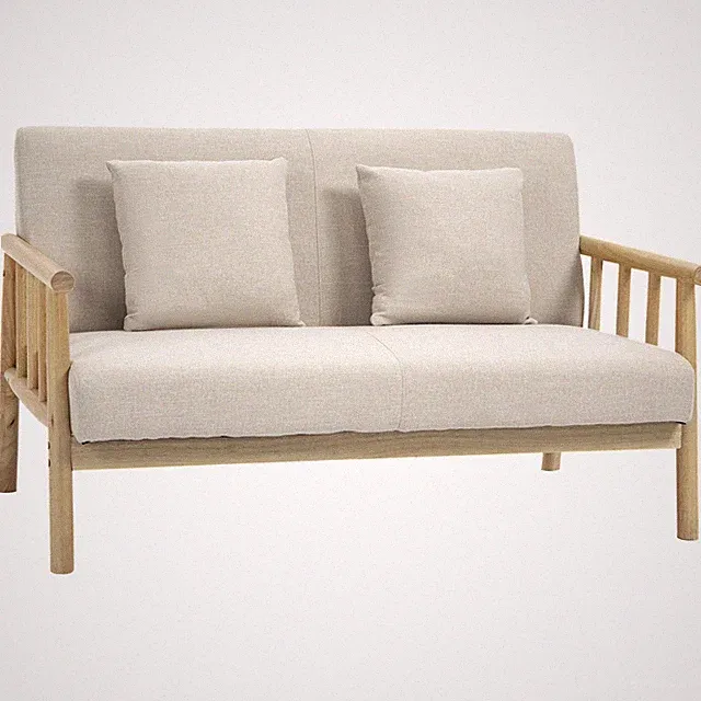 2 Sitzer Sofa, Couch mit 2 Lendenkissen, Leinenoptik für kleine Räume Beige