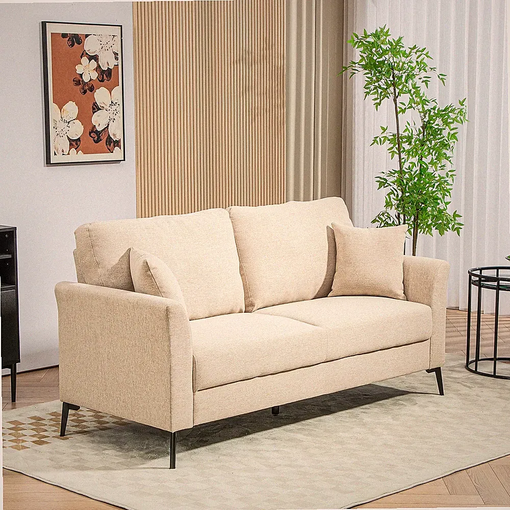 2 Sitzer Sofa, Couch mit Leinenoptik, Metallbeine, Polstersofa Refurbished