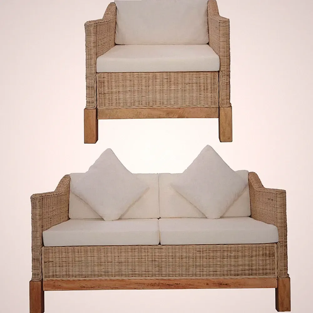 2-Sitzer Sofa Kissen Couch Sessel Sofagarnitur Sitzmöbel Wohnzimmer Natur Rattan