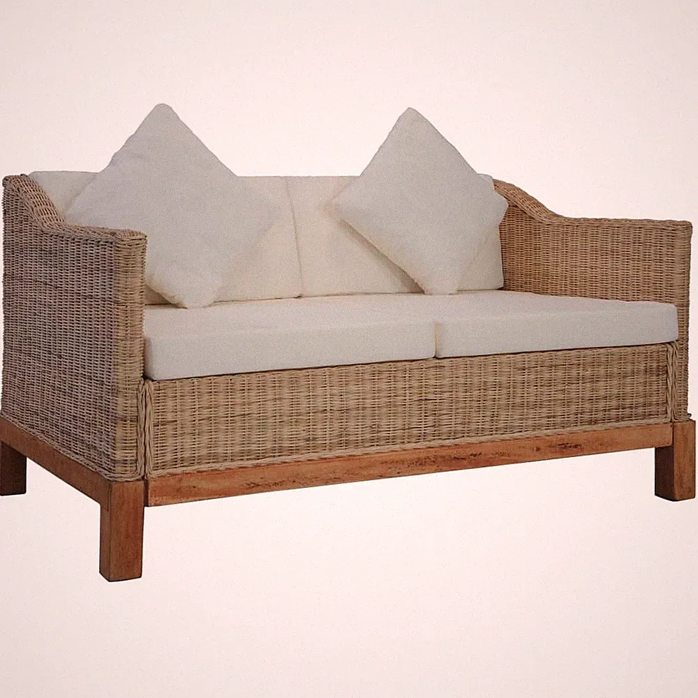 2-Sitzer Sofa Kissen Couch Sessel Sofagarnitur Sitzmöbel Wohnzimmer Natur Rattan