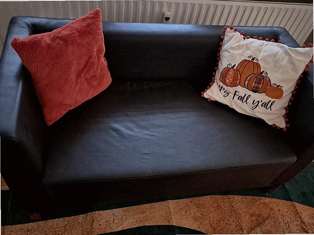 2-Sitzer Sofa Kunstleder braun m. Armlehnen & Kissen 145x80x75cm