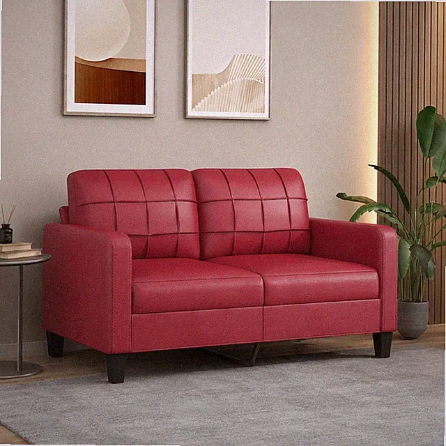 2-Sitzer Sofa Kunstleder Couch Polstersofa Wohnzimmercouch Loungesofa Weinrot