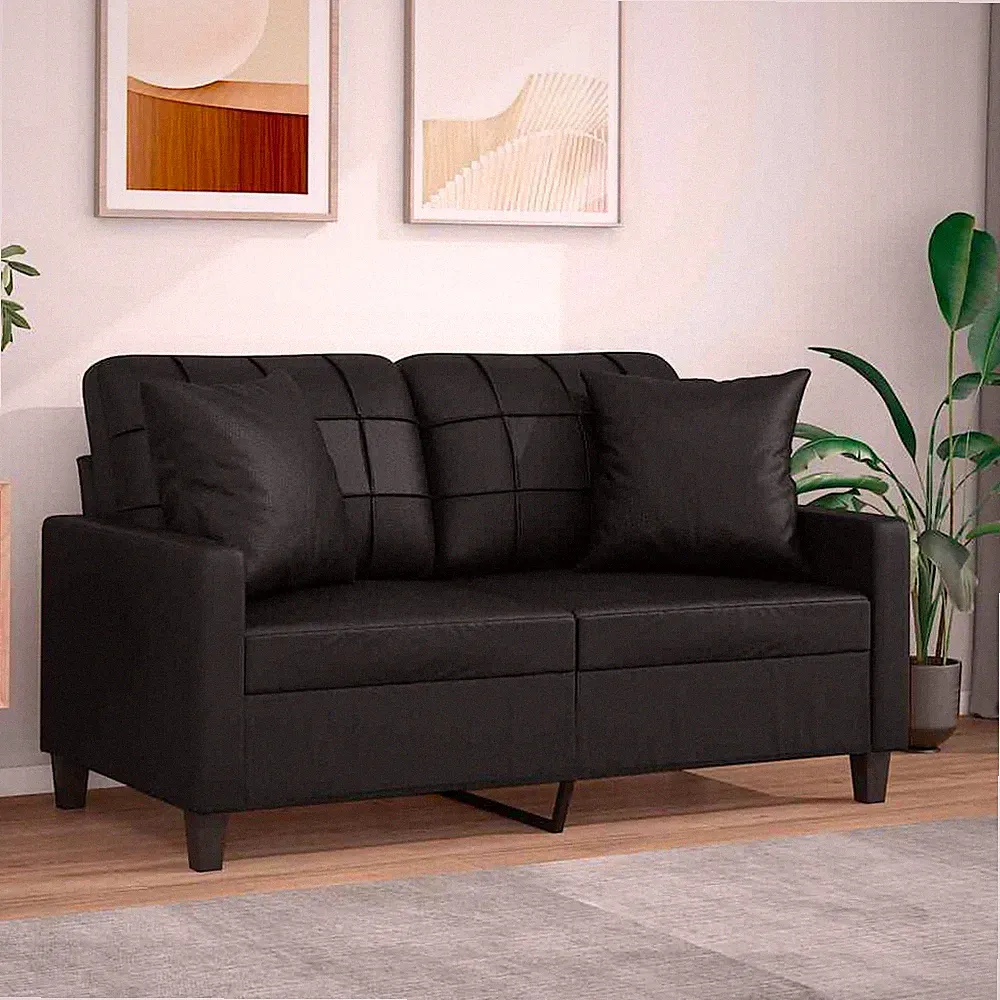 2-Sitzer-Sofa mit Zierkissen Kunstleder Bodensofa mit Schlaffunktion Couch neu