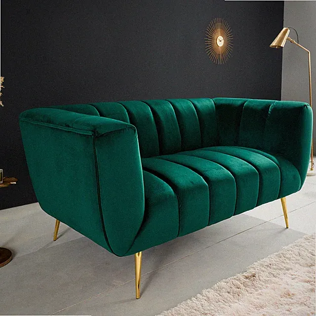 2-Sitzer Sofa NOBLESSE 165cm smaragdgr�n Samt Federkern goldene Metallf��e