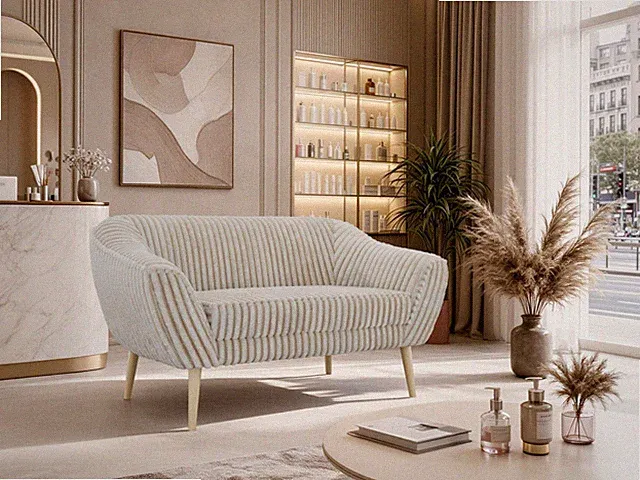 2-Sitzer Sofa PIRS 140 cm, Stoffsofa, Scandi Couch Farbauswahl, Holzbeine