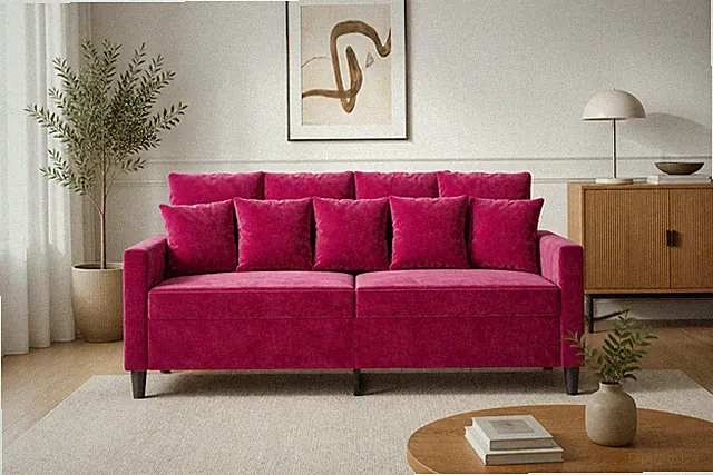 2 Sitzer Sofa Samt Couch Polstersofa Loungesofa Wohnzimmer Modern Weinrot
