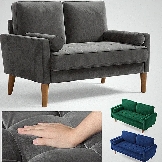 2-Sitzer Sofa Samt Kleines Sofa Getuftetes Couch Modern Mini Sofa 121x 77 X 87cm