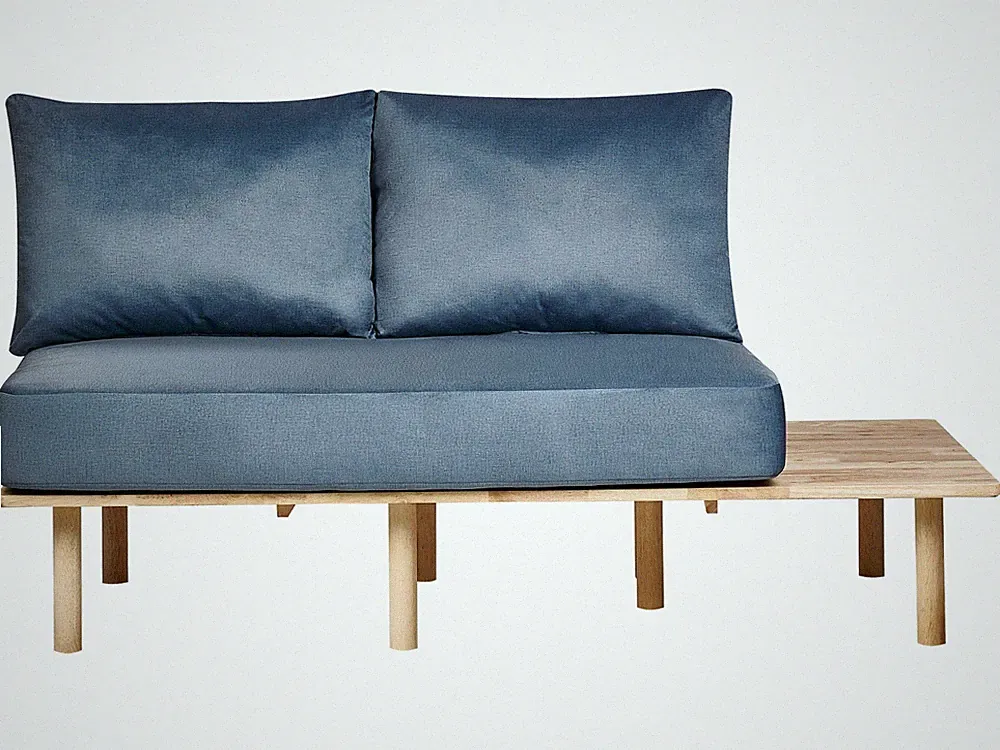 2-Sitzer Sofa Stoffbezug grün mit 2 Kissen Knopfheftung helle Holzbeine Kalmar