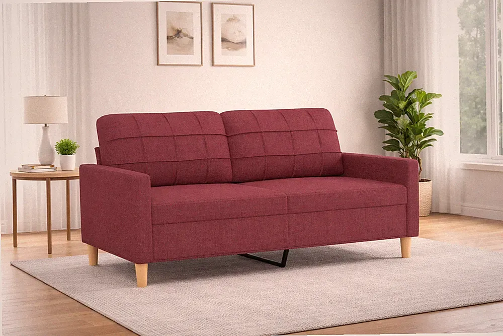 2 Sitzer Sofa Weinrot 140cm Stoff Couch Polstersofa modern Wohnzimmer