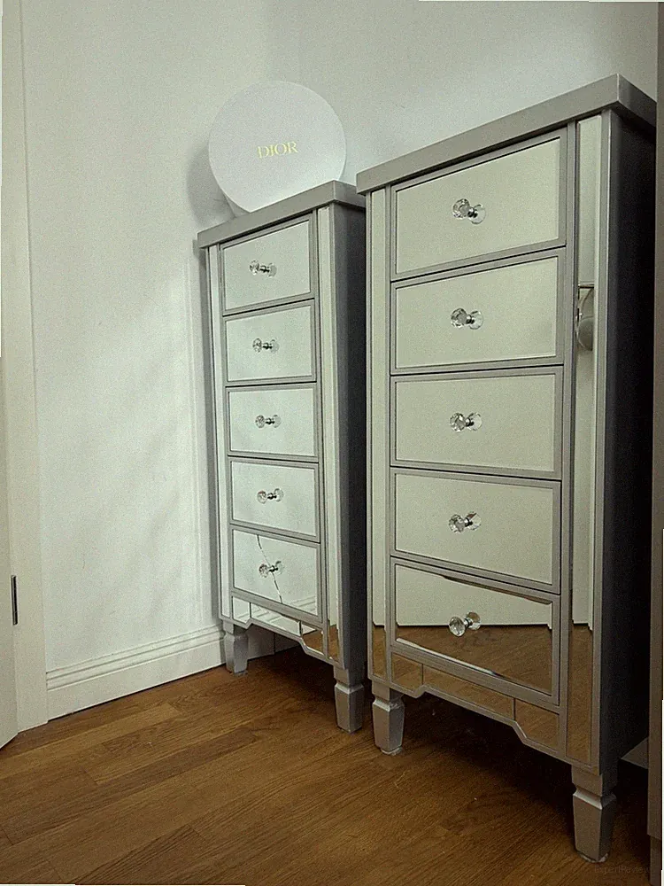 2 Spiegel Kommoden Verspiegelt Silver Grau Schrank Stauraum 5 Schublade Kommode