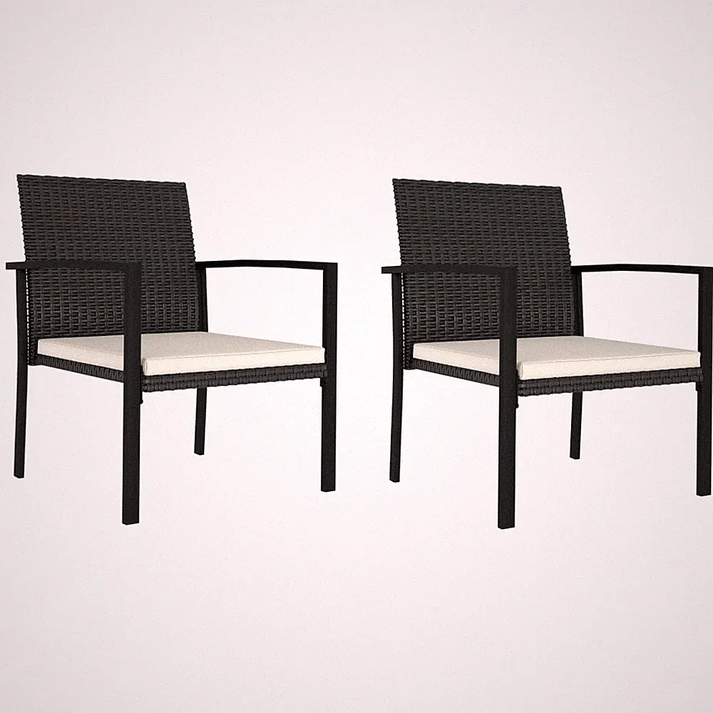 2 Stk. Garten Essstühle Poly Rattan Gartenstuhl Stühl Gartenmöbel Garnitur Set