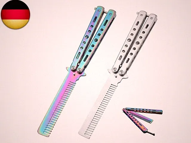 2 Stück Butterfly Kamm,Butterfly Messer Kamm,Butterfly TrainerKamm,Faltbare