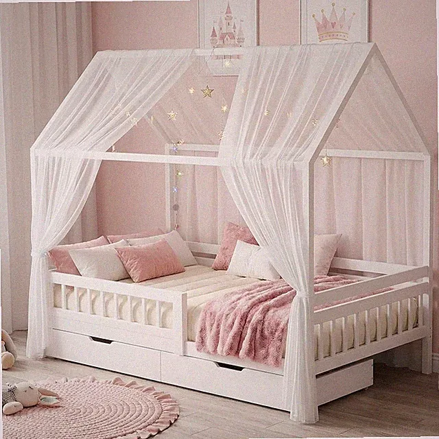 2 Stück Hausbett Himmel Set, Betthimmel Für Hausbett Deko, Bett Vorhang Für Mädc