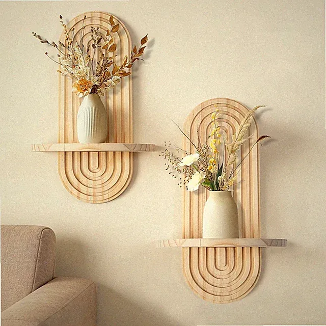 2 Stück Holz Regale für Wanddeko Modern Boho Wandregal Bogen Holz Schwebend She