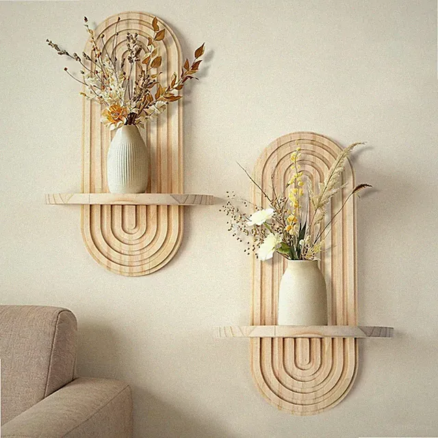 2 Stück Holzregale für Wanddeko Modern Boho Wandregal Bogen Holz Schweberegal
