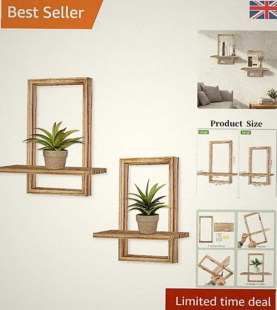 2 Stück Holzregale für Wanddeko Modern Boho Wandregal Holz Schweberegal...