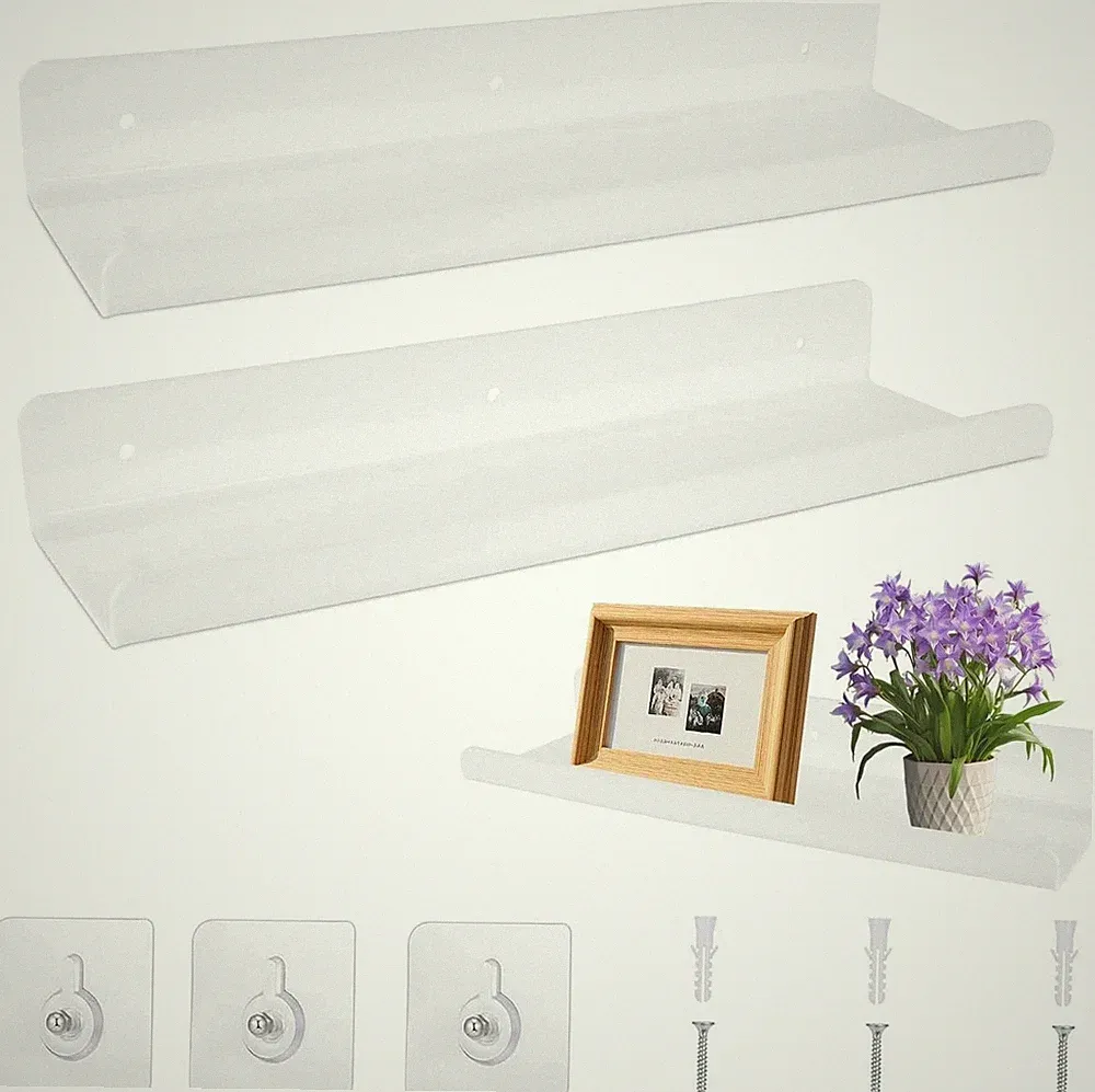 2 Stück Wandregal Badezimmer ohne Bohren Acryl Schweberegal selbstklebend Weiß