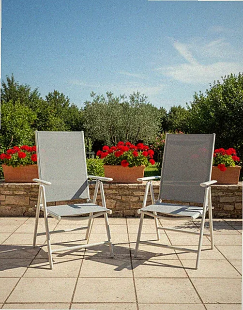 2 Stühle Gartenstuhl SYDNEY Grau Klappstuhl Stuhl Hochlehner klappbar Garten