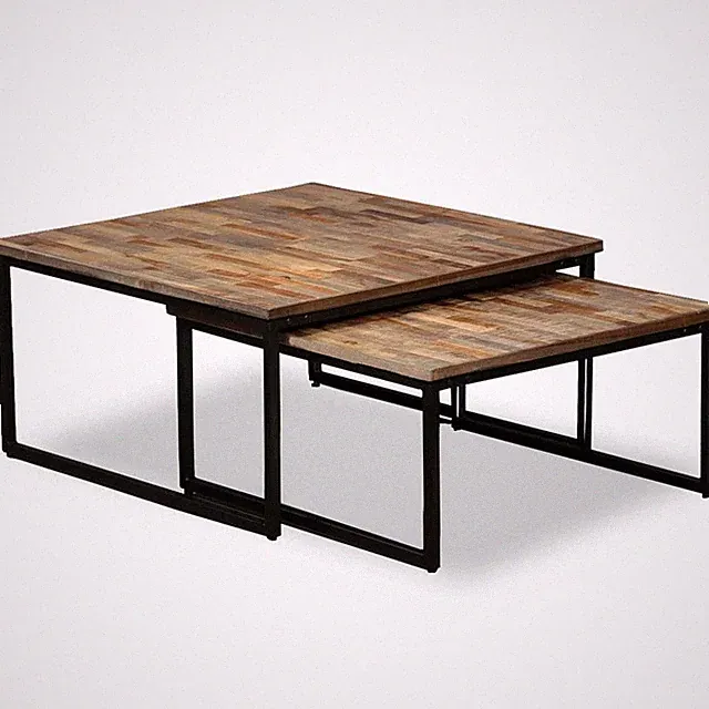 2-tlg. Couchtisch-Set Wohnzimmer-Tisch Beistelltisch Satztisch Massivholz Akazie
