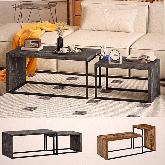 2-tlg. Couchtische Set Industrial Stil Beistelltisch Wohnzimmer Schlafzimmer