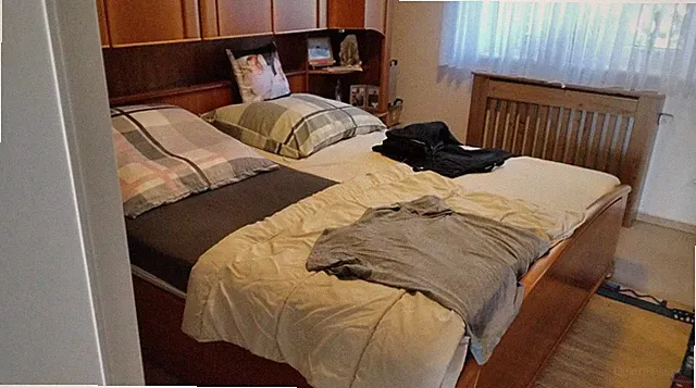 2-tlg. Schlafzimmer-Set Holz braun: Bettgestell & Schrank 6 Türen verspiegelt