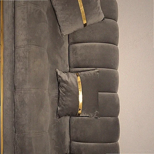 2-tlg. Sofa Grau/Gold mit Kissen, einfarbig, smat, 220x100x42 cm