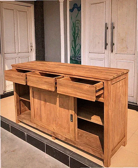 2-türige Echtholz massiv Teak Teakholz Sideboard Kommode Ronan mit 3 Schubladen
