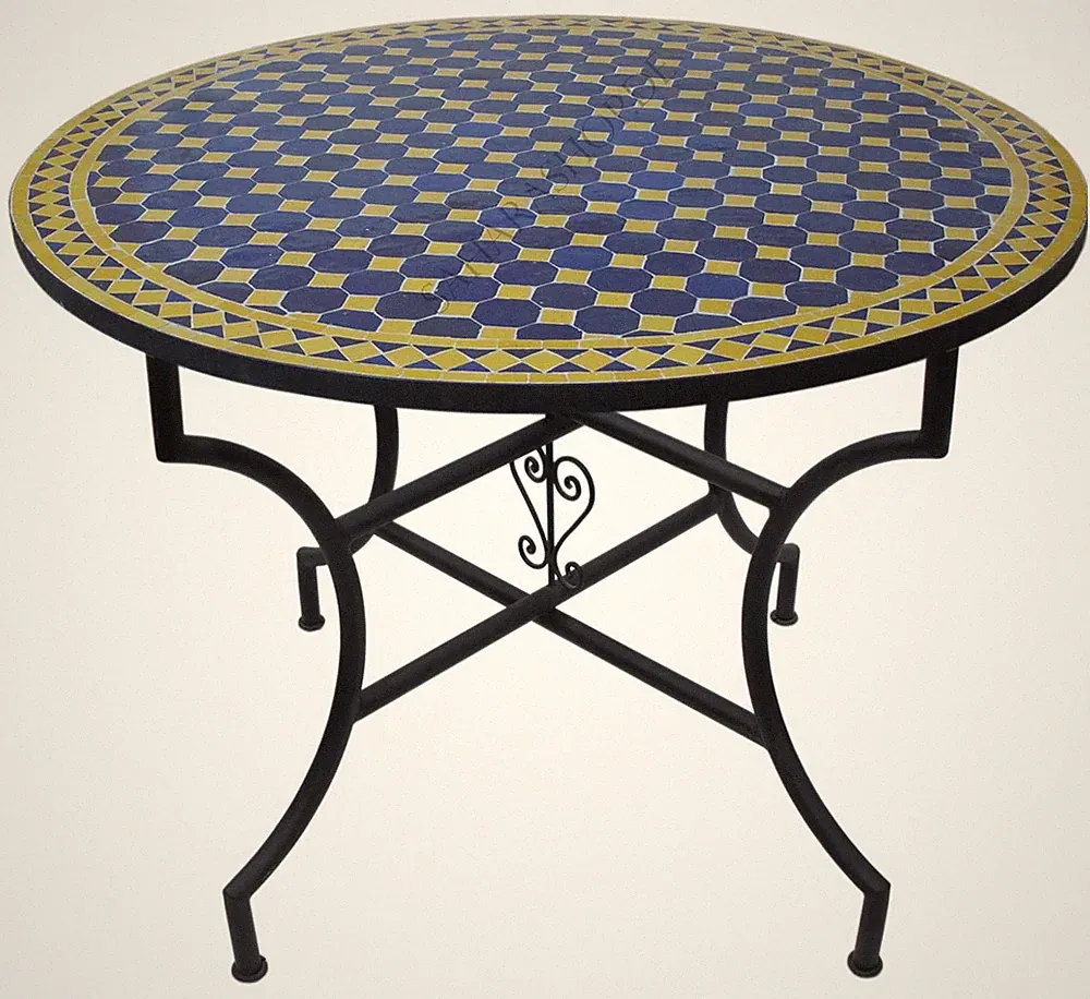 2. Wahl Tisch Esstisch Mosaiktisch Gartentisch Tisch Rund Ø 100 cm Blau-Gelb