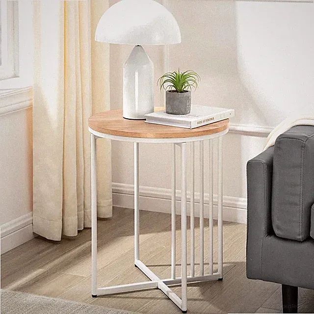 2 x 45 cm minimalistischer Holz/Metall Lattenrost Beistell Sofa Couchtisch Schlafzimmer Arbeitszimmer