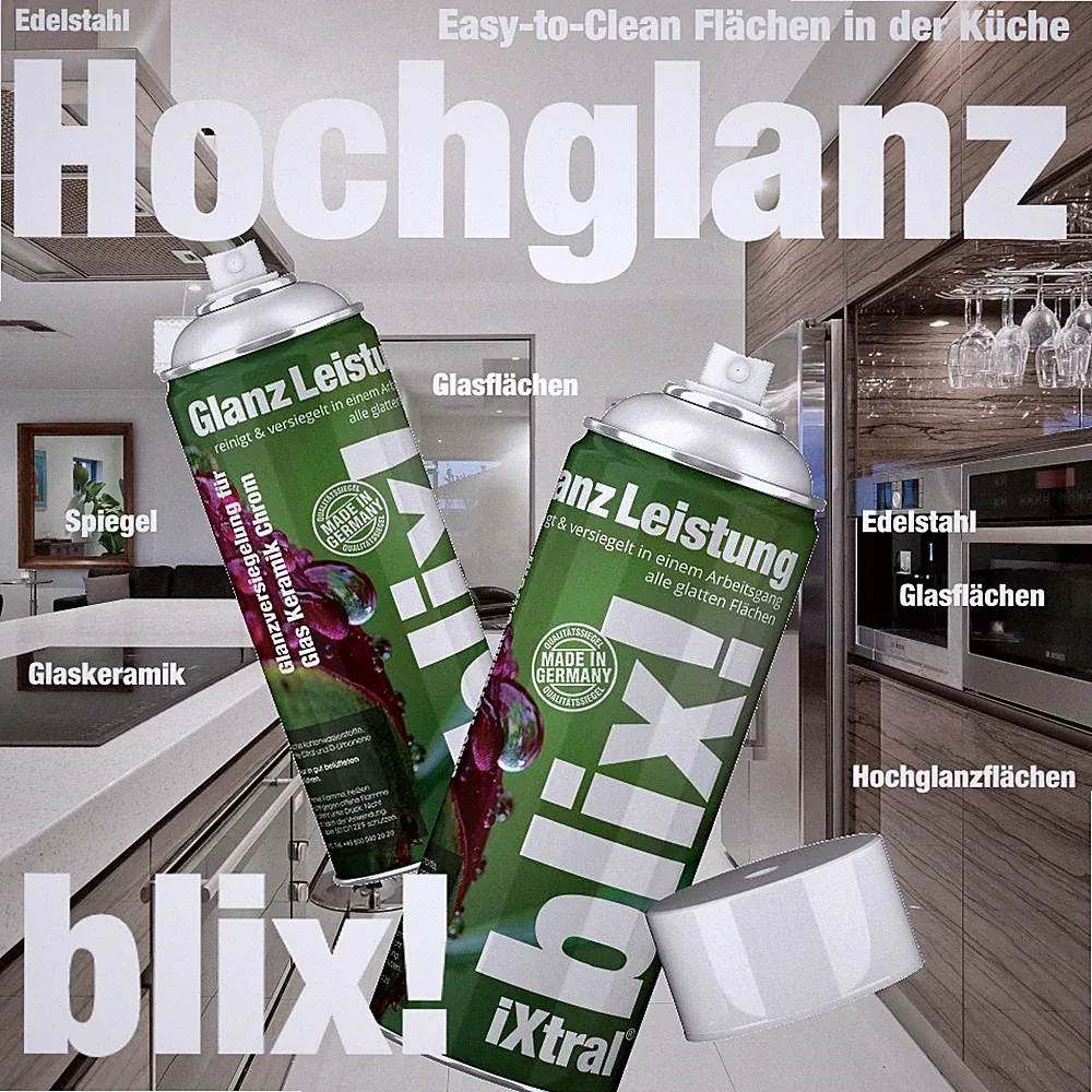 2 x Hochglanz Politur Spray für Glas Keramik Fliesen Küchenfront Edelstahl Möbel