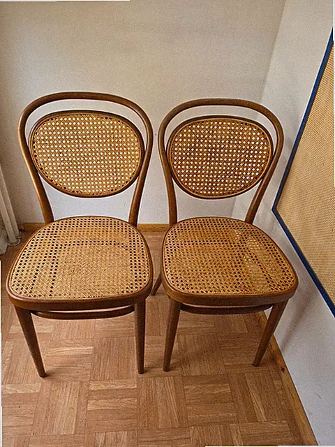 2 x Original Thonet 215 Wiener Kaffeehausstühle – Bugholz mit Wiener Geflecht