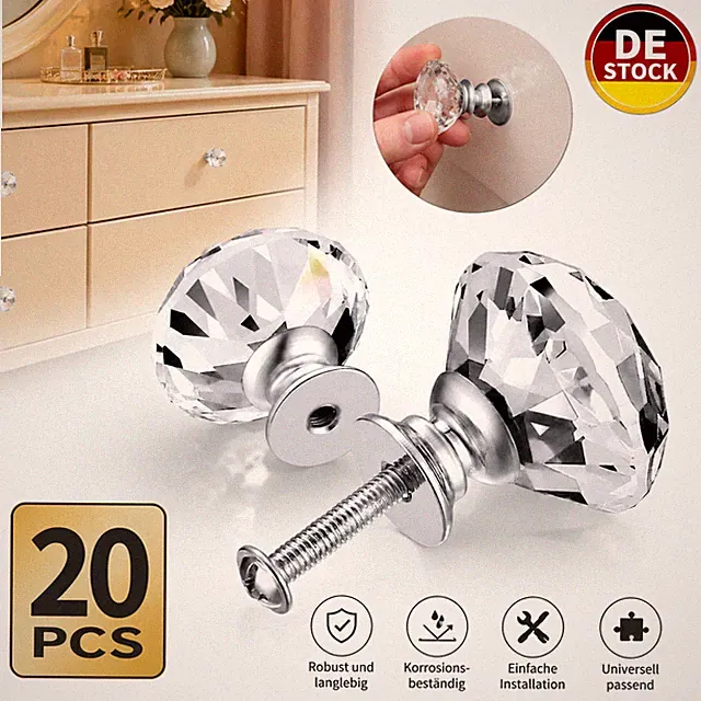20 Stk. Möbelgriffe Möbelknöpfe Kristall Glas Schrankknopf für Schrank Universal