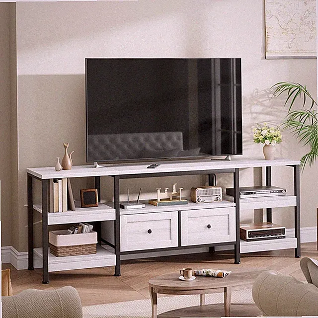 200cm TV Board Lowboard Unterschrank mit 2 Schubladen TV Schrank Weiß DE